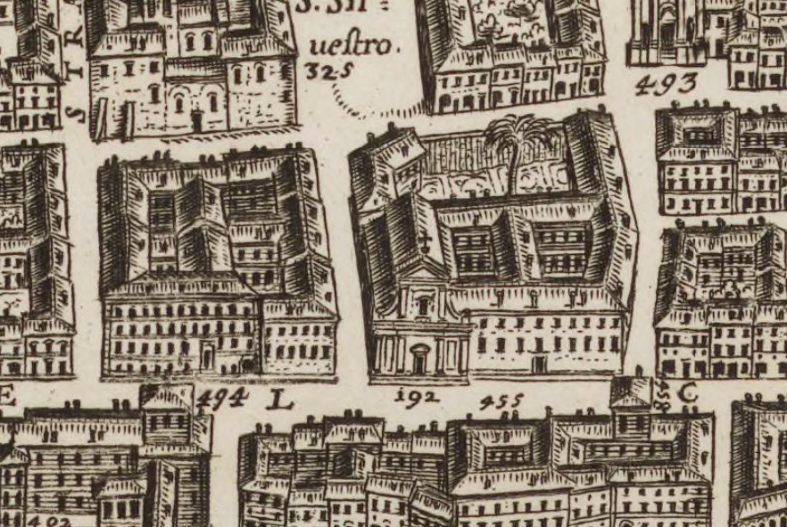 Santa Maria Maddalena delle Convertite in una veduta di Giovanni Battista Falda del 1676