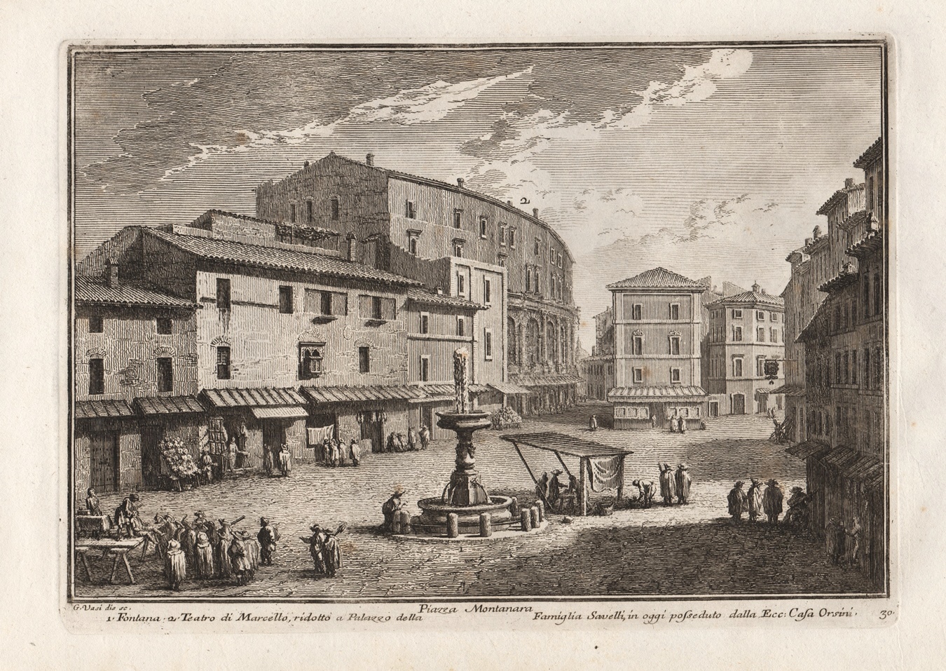 Piazza Montanara in un'incisione di Giuseppe Vasi del 1752