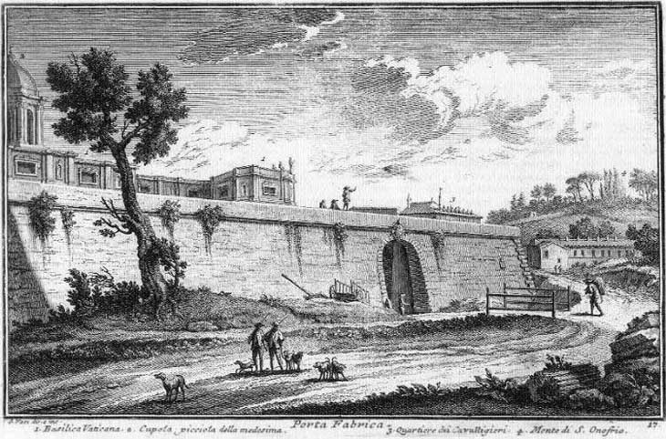 Porta Fabbrica in un'incisione di Giuseppe Vasi del 1747