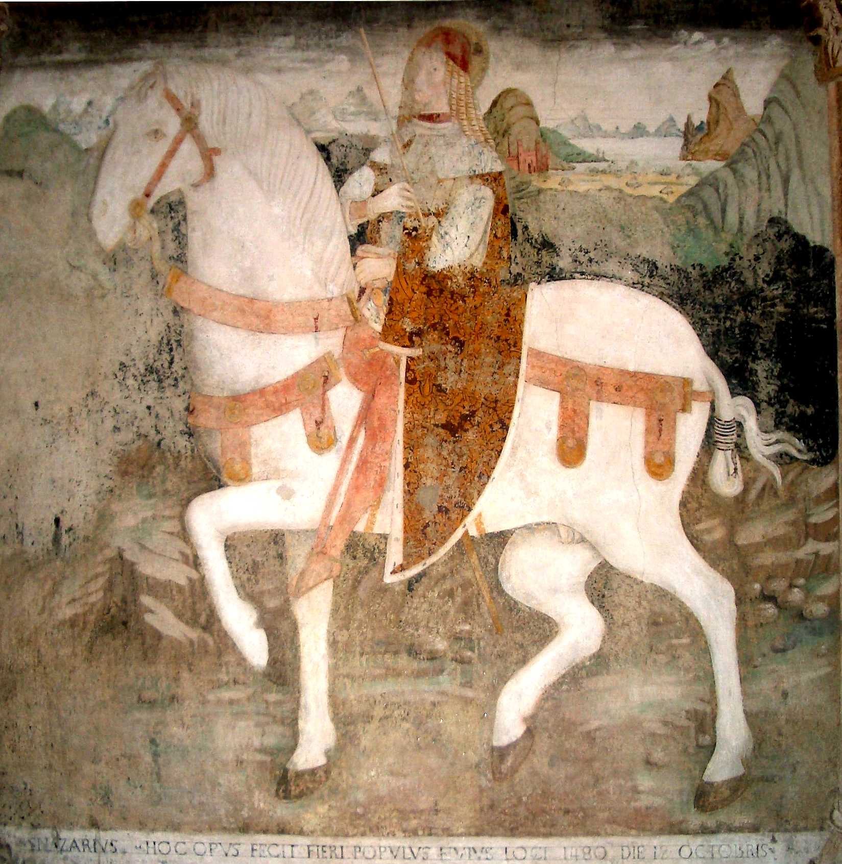 San Nazario a cavallo, affresco attribuito a Giovanni Antonio Merli, 1480
